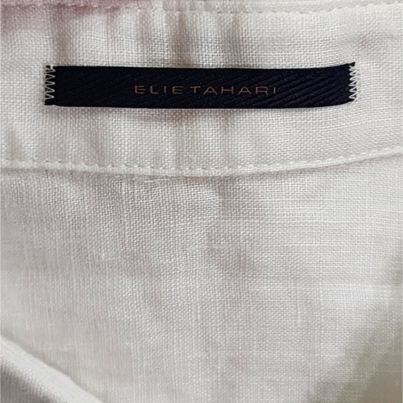 Elie Tahar white green purple floral linen women's button down shirt size medium - Picture 8 of 8